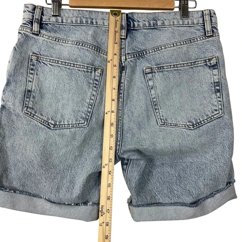 FRAME Le Slouch Bermuda Denim Shorts Acid Wash‎ Blue Button Fly Raw Hem Size 28